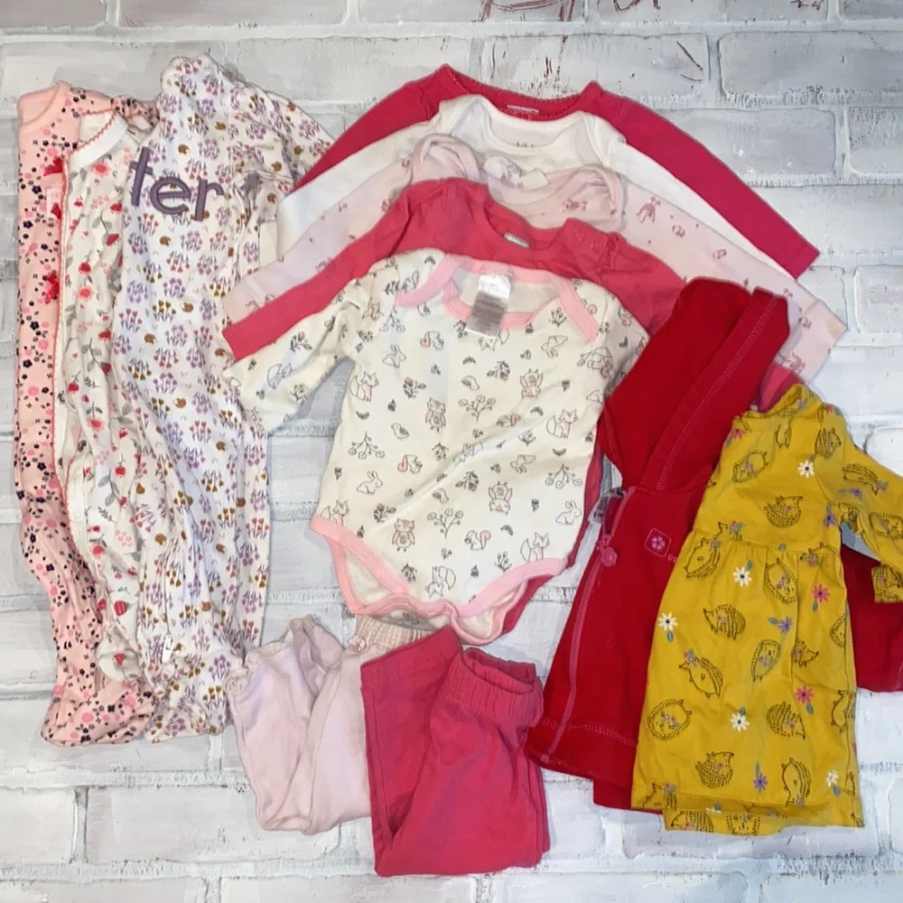 Babygirl 3/6m fall & winter footie dress onesie sweater bundle!!